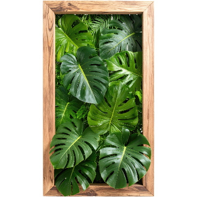 Muursticker 3d uitzicht 74x130 Monstera-bladeren