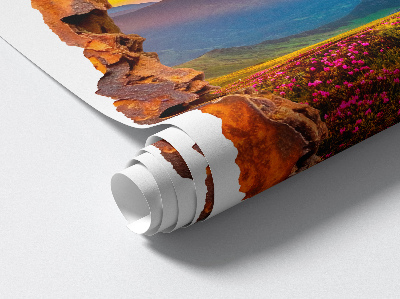 3D wandsticker gat in de muur 108x130 Bloemenbergen