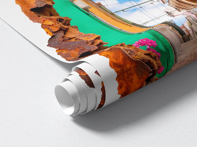 3D wandsticker gat in de muur 108x130 Nostalgisch landschap