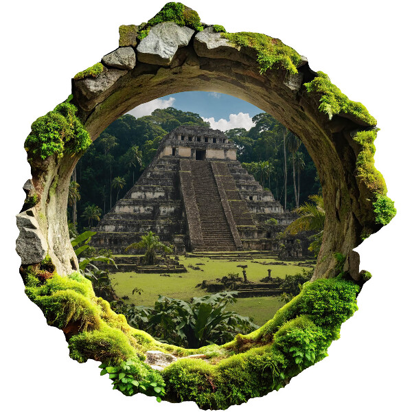 3D wandsticker gat in de muur 121x130 Tropisch landschap