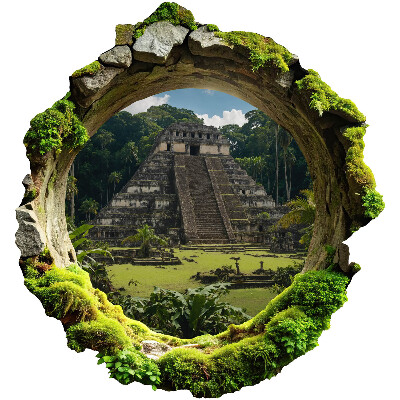 3D wandsticker gat in de muur 121x130 Tropisch landschap