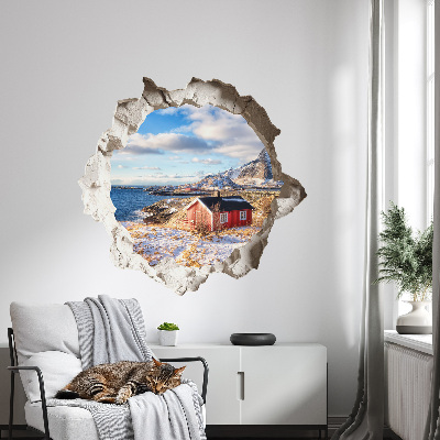 3D wandsticker gat in de muur 130x123 Winterlandschap