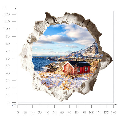 3D wandsticker gat in de muur 130x123 Winterlandschap