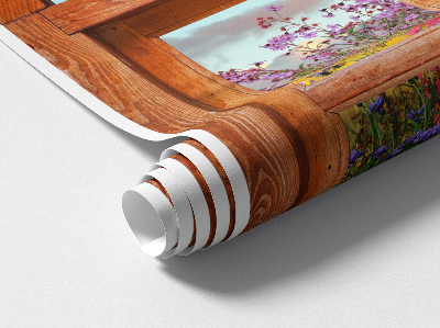 3D muursticker raam 39x60 Bloemenraam