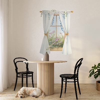 3D muursticker raam 44x60 Gordijnen met uitzicht