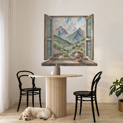 3D muursticker raam 60x55 Berglandschap