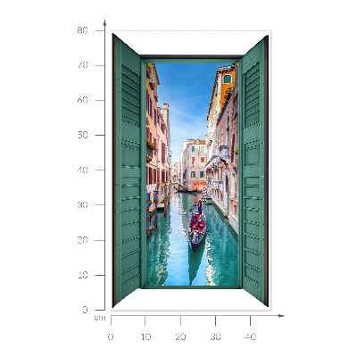 3D muursticker raam 46x80 Een pittoresk kanaal