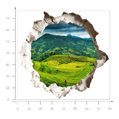 Wandsticker 3D doorkijk 80x76 Groene terrassen