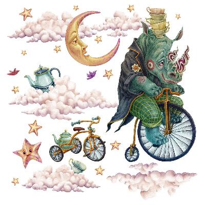 Muur stickers 100x134 Een betoverd dierenrijk in tekenfilmstijl