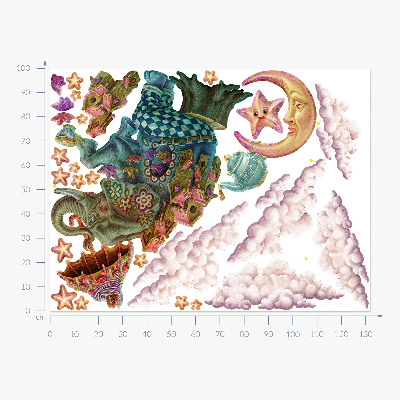 Muur stickers 100x132 Dieren in een cartoonachtige, magische stijl