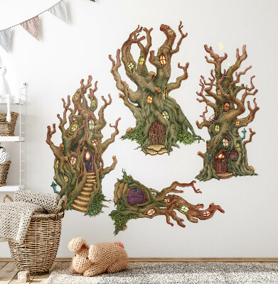 Muur stickers 100x179 Sprookjesachtige boomhutten in tekenfilmstijl