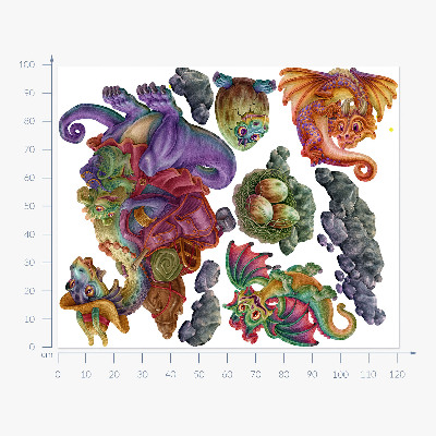 Muur stickers 100x122 Kleurrijke draken sprookjesfamilie in illustratieve stijl