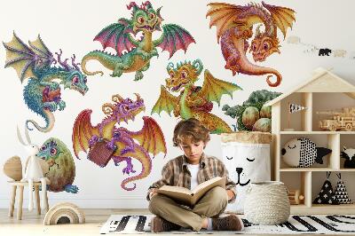 Muur stickers 100x80 Kleurrijke draken in een cartoonachtige, sprookjesachtige esthetiek