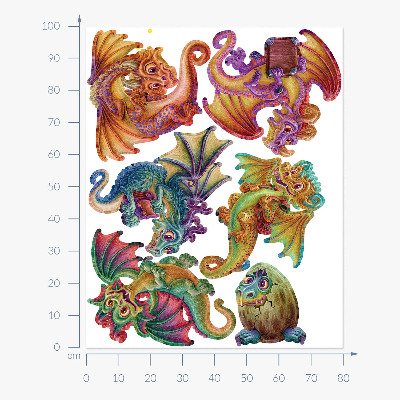 Muur stickers 100x80 Kleurrijke draken in een cartoonachtige, sprookjesachtige esthetiek