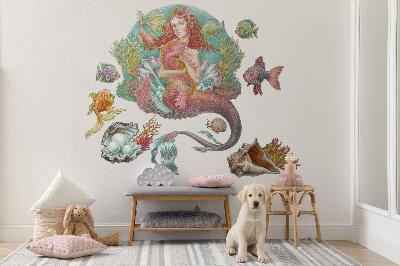 Muur stickers 100x99 Een zeemeermin in cartoonstijl met onderwaterschelpen