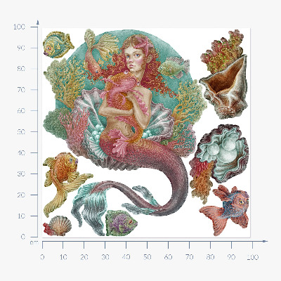 Muur stickers 100x99 Een zeemeermin in cartoonstijl met onderwaterschelpen