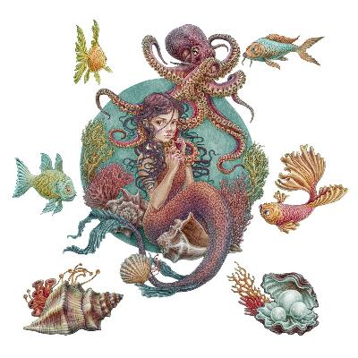 Muur stickers 100x112 Een zeemeermin met een schelp in cartoonstijl