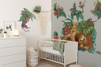 Muur stickers 100x158 Safari exotische beesten in tropische jungle cartoonstijl