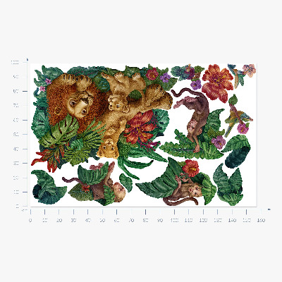 Muur stickers 100x158 Safari exotische beesten in tropische jungle cartoonstijl
