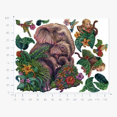 Muur stickers 100x126 Wilde dieren en de tropen in een tekenfilmversie