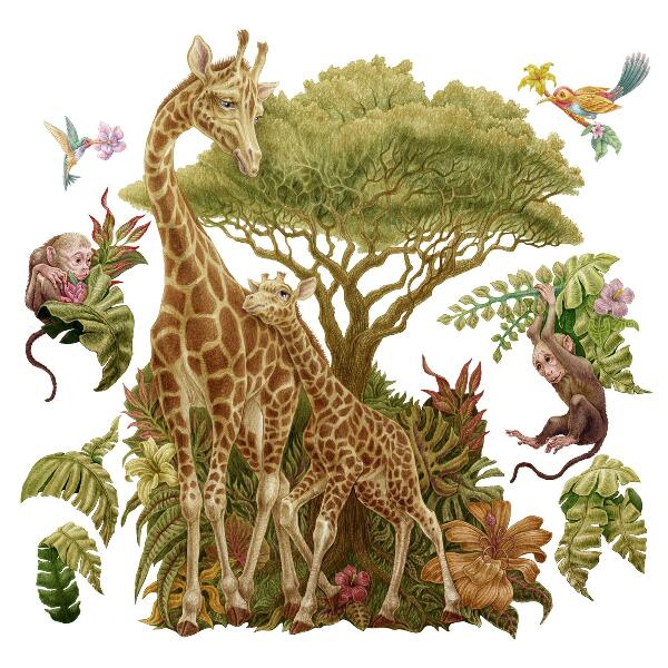 Muur stickers 100x150 Safari in de pastelversie van de wilde natuur