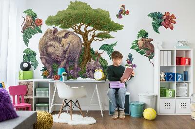Muur stickers 100x108 Wilde dieren en safarivegetatie in tekeningen
