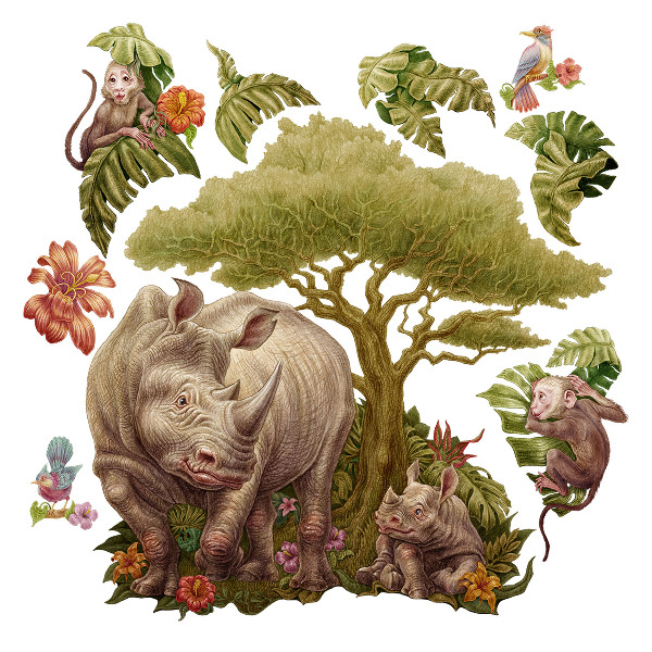 Muur stickers 100x108 Wilde safari in pastelkleuren