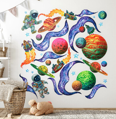 Muur stickers 100x155 Ruimteraketreis met astronauten en planeten