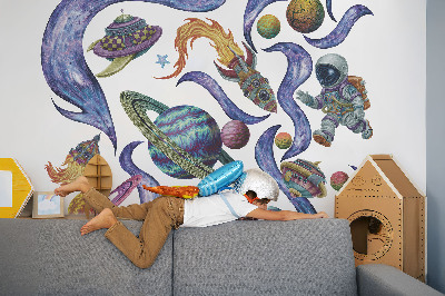 Muur stickers 100x150 Astronautenruimteraketten in tekenfilmstijl