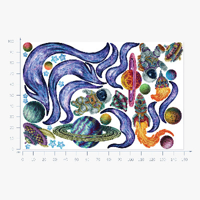 Muur stickers 100x150 Astronautenruimteraketten in tekenfilmstijl