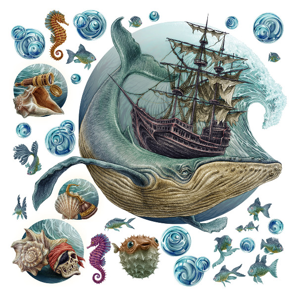 Muur stickers 100x122 Een onderwatersprookje met zeedieren