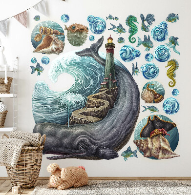 Muur stickers 100x118 Een onderwatersprookje met een lantaarn en dieren