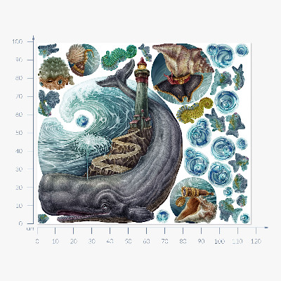 Muur stickers 100x118 Een onderwatersprookje met een lantaarn en dieren