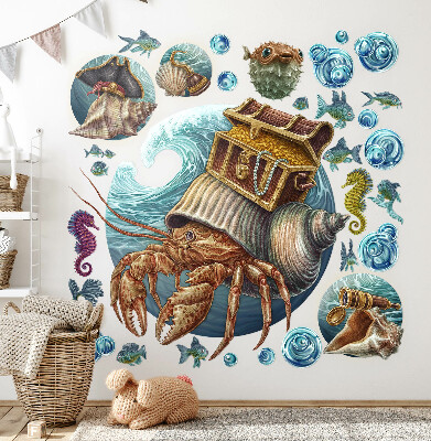 Muur stickers 100x109 Een onderwatersprookje met krabben in tekenfilmstijl