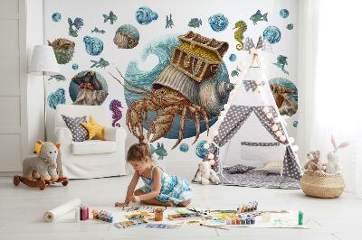 Muur stickers 100x109 Een onderwatersprookje met krabben in tekenfilmstijl