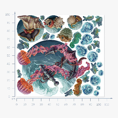 Muur stickers 100x107 Een onderwatersprookje met zeekwallen in de tekening