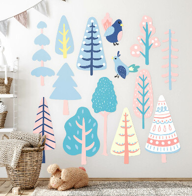 Muur stickers 100x125 Boho-bos met pastelkleurige bomen en vogels