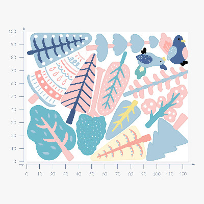 Muur stickers 100x125 Boho-bos met pastelkleurige bomen en vogels
