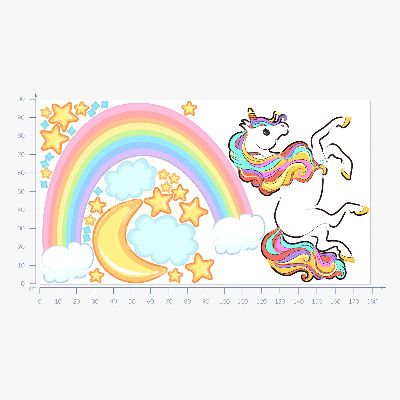Muur stickers 100x179 Kleurrijke eenhoorn in regenbooglucht
