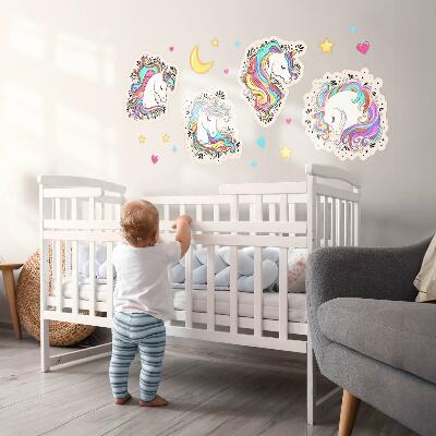Muur stickers 100x139 Kleurrijke en charmante eenhoorns met sterren en maan