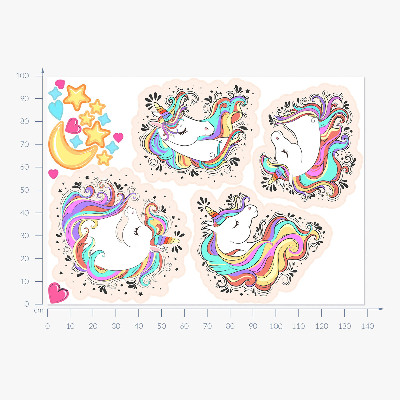 Muur stickers 100x139 Kleurrijke en charmante eenhoorns met sterren en maan