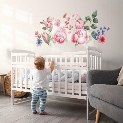 Muur stickers 100x128 Bloemenwaterverf met pioenrozen in pasteltinten