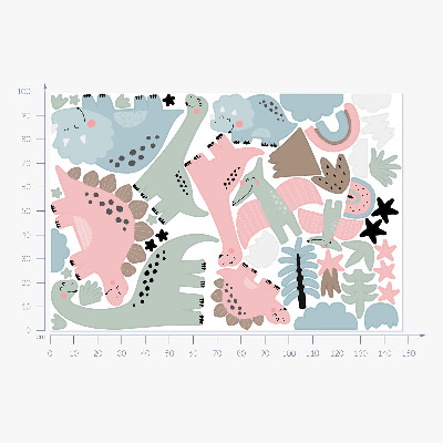 Muur stickers 100x148 Dinosaurussen omringd door pastelkleurige vegetatie