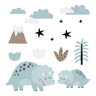 Muur stickers 100x169 Dinosaurussen in pastelkleurige vegetatie