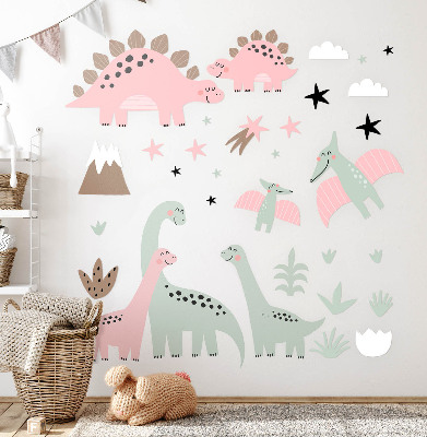 Muur stickers 100x160 Dinosaurussen in een pastelkleurige jungle