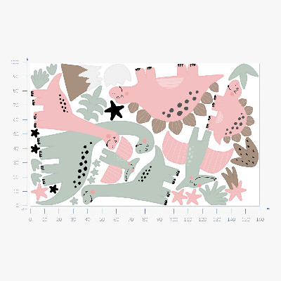 Muur stickers 100x160 Dinosaurussen in een pastelkleurige jungle
