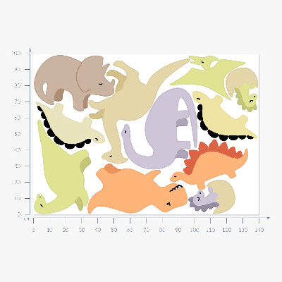 Muur stickers 100x141 Schattige pastelkleurige dinosaurussen