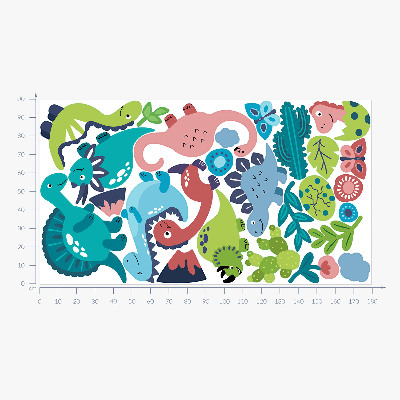 Muur stickers 100x180 Vrolijke dinosaurussen in een pastelpalet