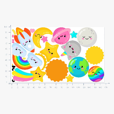 Muur stickers 100x168 Regenboogruimtethema met raket en planeten