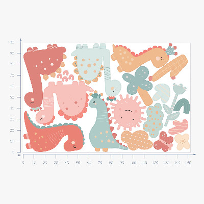 Muur stickers 100x153 Pastelkleurige wereld van dinosaurussen in boho-stijl